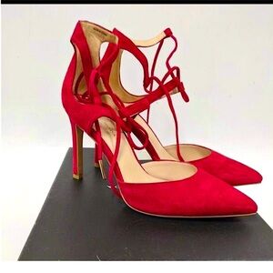 NWT PELLE MODA Lace Up ankle strap red heels Size 8 Gorgeous